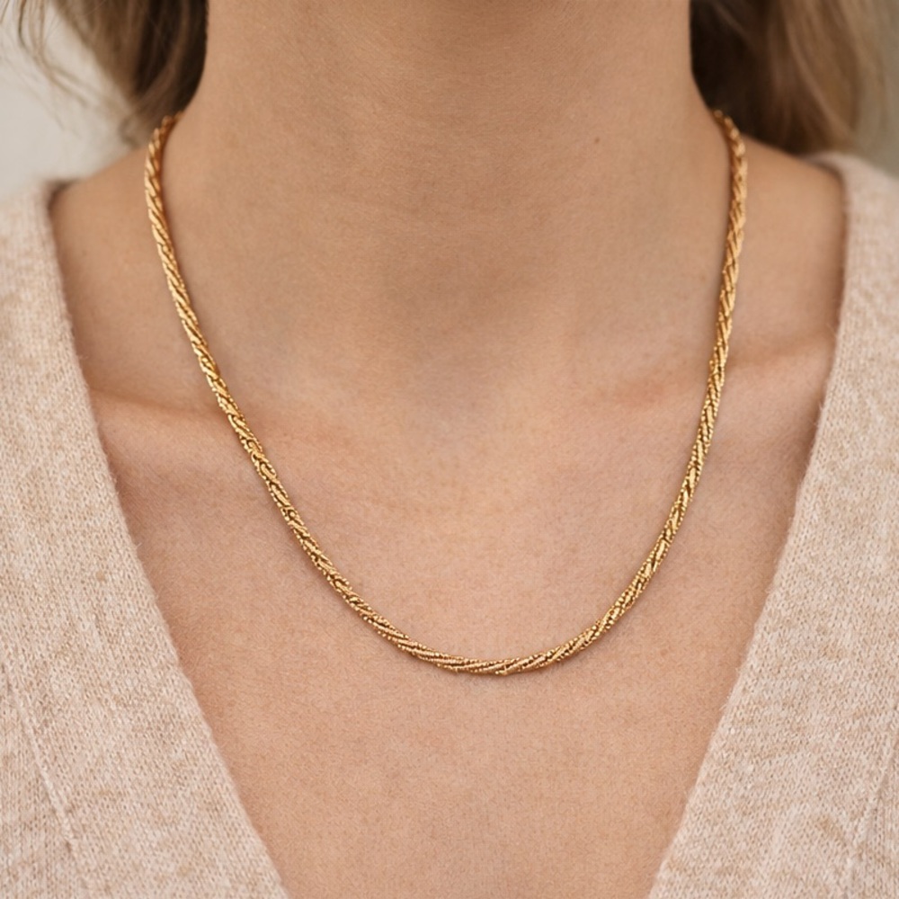Vintage Napier 25” Gold Braided Rope Chain Necklace Classic Minimalist